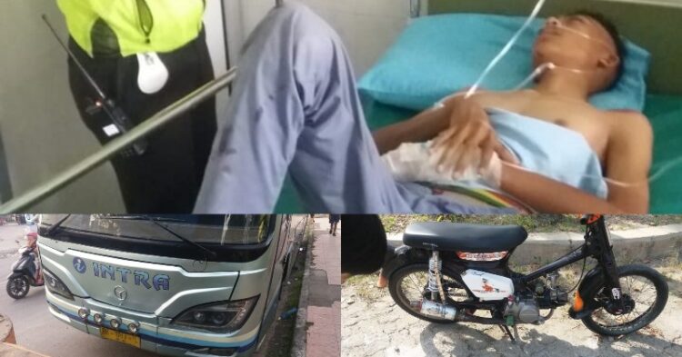 Tabrak Mobus Intra, Pelajar Pengendara Honda Cup 70 ini Terkapar di Rumah Sakit